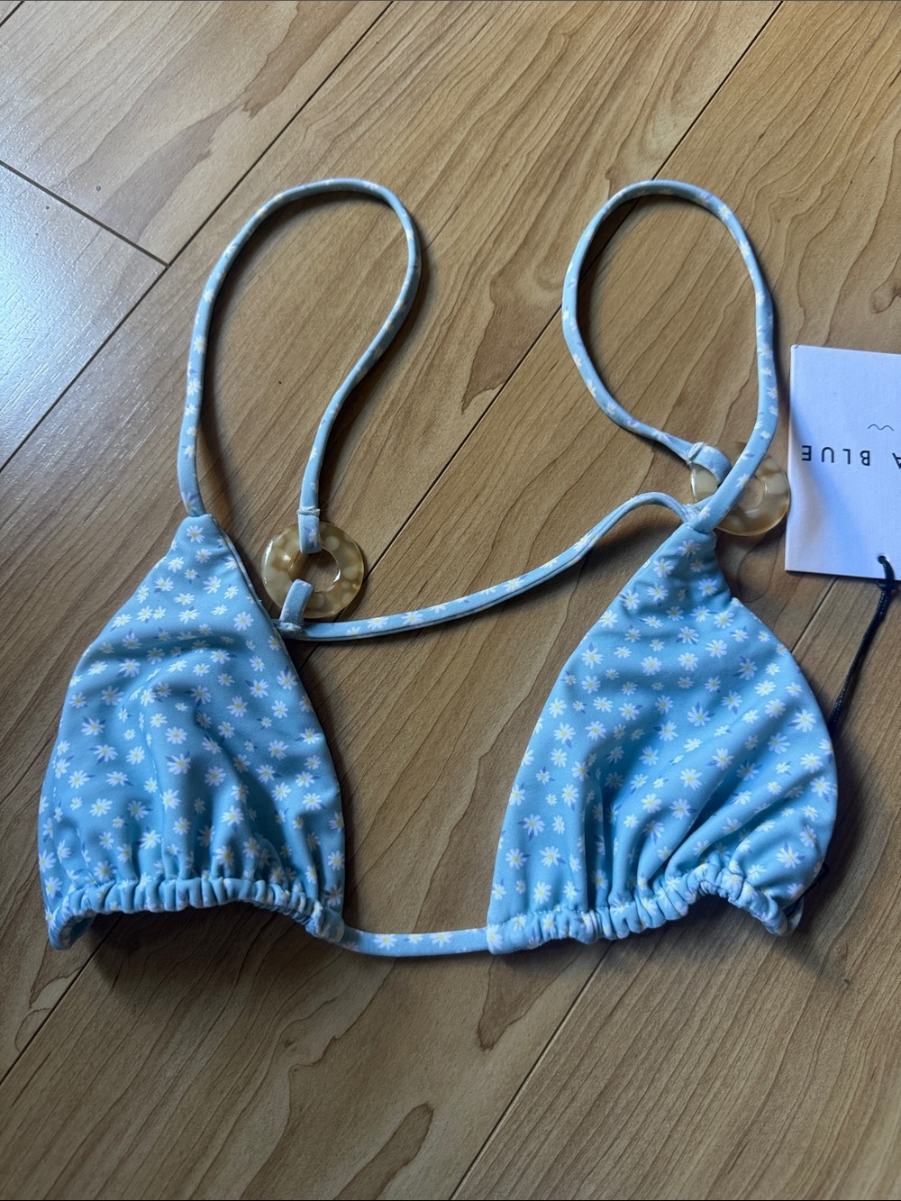 Light Blue Daisy Triangle Bikini Top